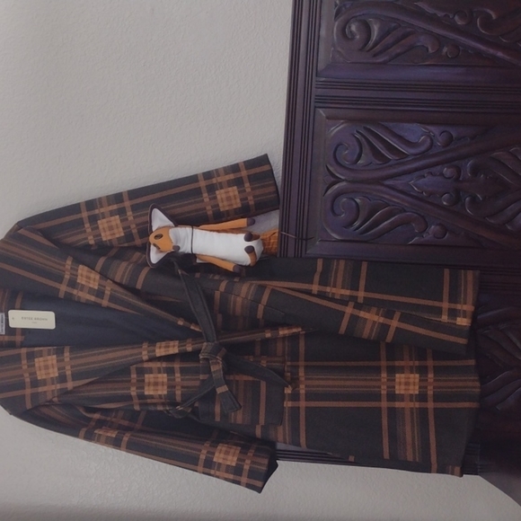 Plaid Coat Check Lagenlook Pattern Longline Belted Checked NWT Brown and Black - Picture 2 of 8